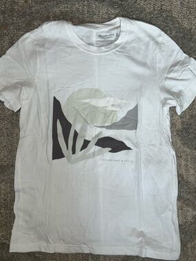 Abercrombie & Fitch White Tee with Neutral Graphic